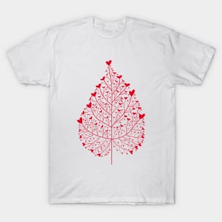 Red hearts leaf drawing T-Shirt